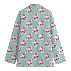 Girly Cat With Glasses Pattern Print Women's Blazer