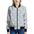 Girly Cat With Glasses Pattern Print Women's Bomber Jacket