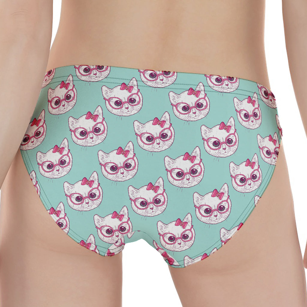 Girly Cat With Glasses Pattern Print Women's Panties