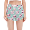Girly Cat With Glasses Pattern Print Women's Split Running Shorts