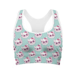Girly Cat With Glasses Pattern Print Women's Sports Bra