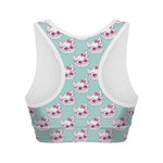 Girly Cat With Glasses Pattern Print Women's Sports Bra