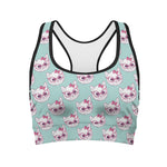 Girly Cat With Glasses Pattern Print Women's Sports Bra