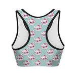 Girly Cat With Glasses Pattern Print Women's Sports Bra