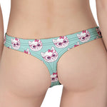 Girly Cat With Glasses Pattern Print Women's Thong