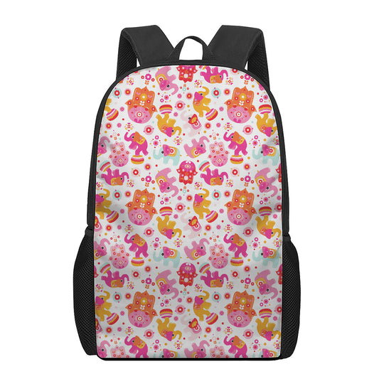 Girly Elephant And Hamsa Pattern Print 17 Inch Backpack