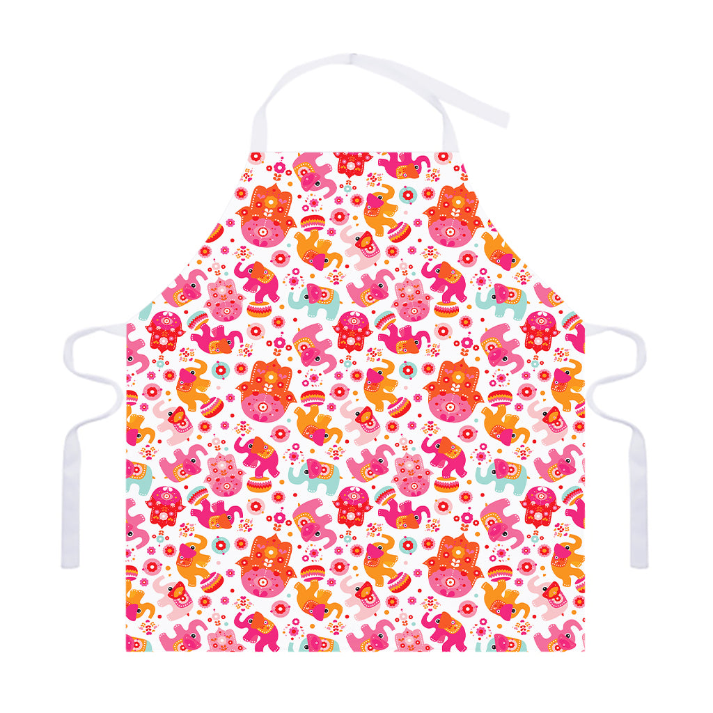 Girly Elephant And Hamsa Pattern Print Adjustable Apron