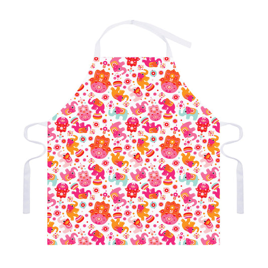 Girly Elephant And Hamsa Pattern Print Adjustable Apron