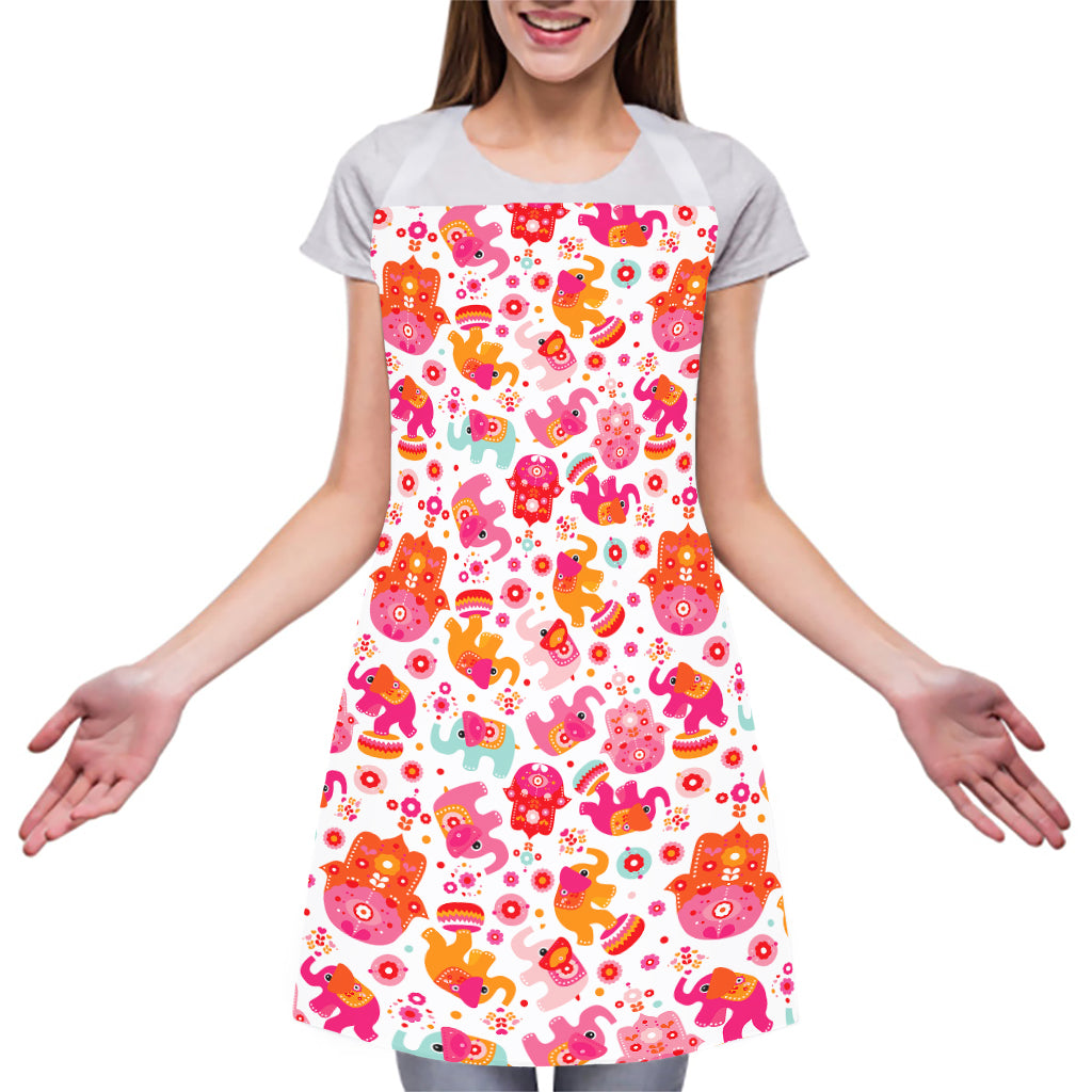 Girly Elephant And Hamsa Pattern Print Adjustable Apron
