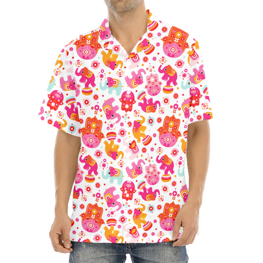 Girly Elephant And Hamsa Pattern Print Aloha Shirt