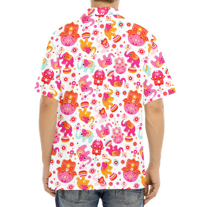 Girly Elephant And Hamsa Pattern Print Aloha Shirt