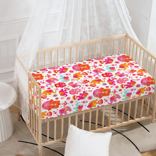 Girly Elephant And Hamsa Pattern Print Baby Crib Sheet