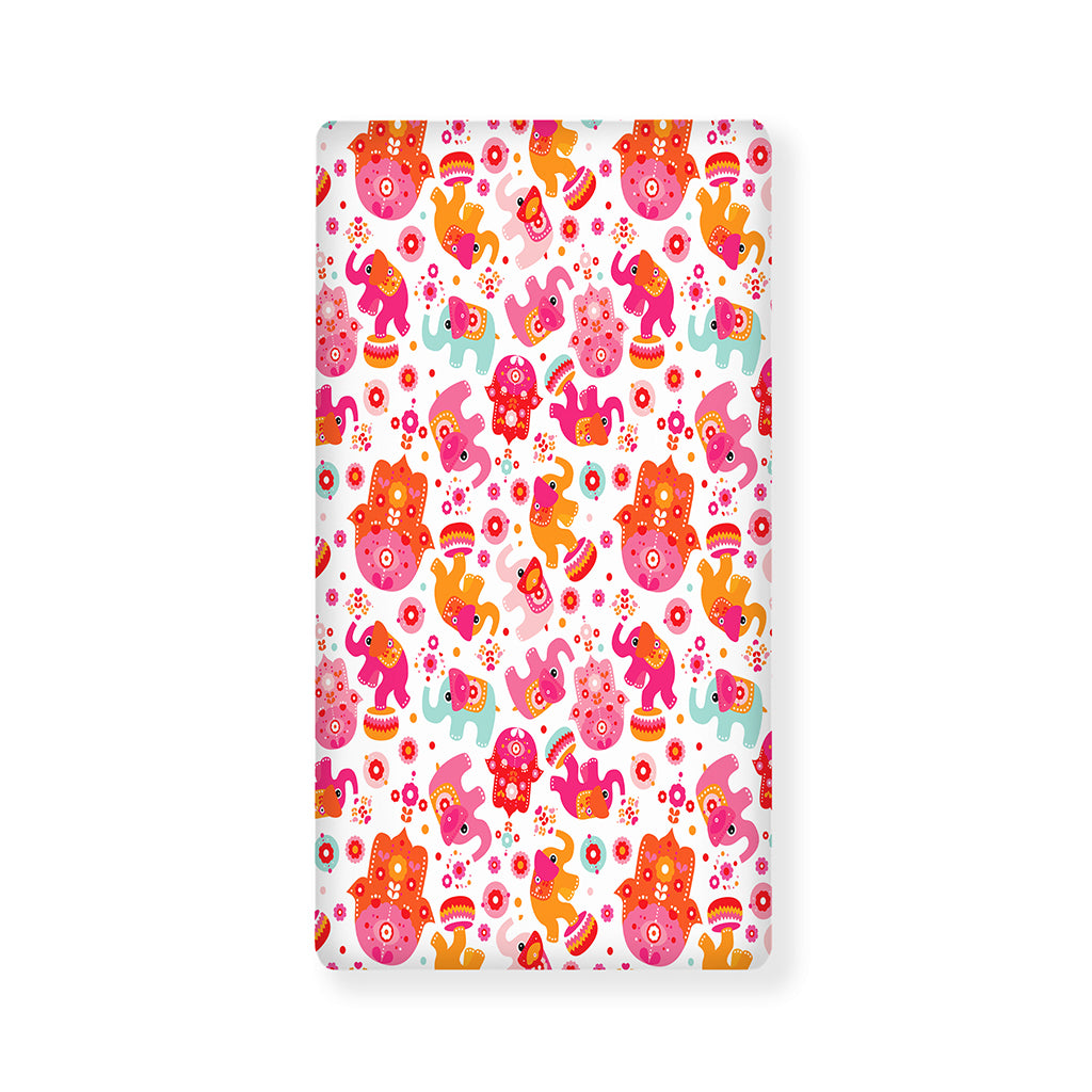 Girly Elephant And Hamsa Pattern Print Baby Crib Sheet