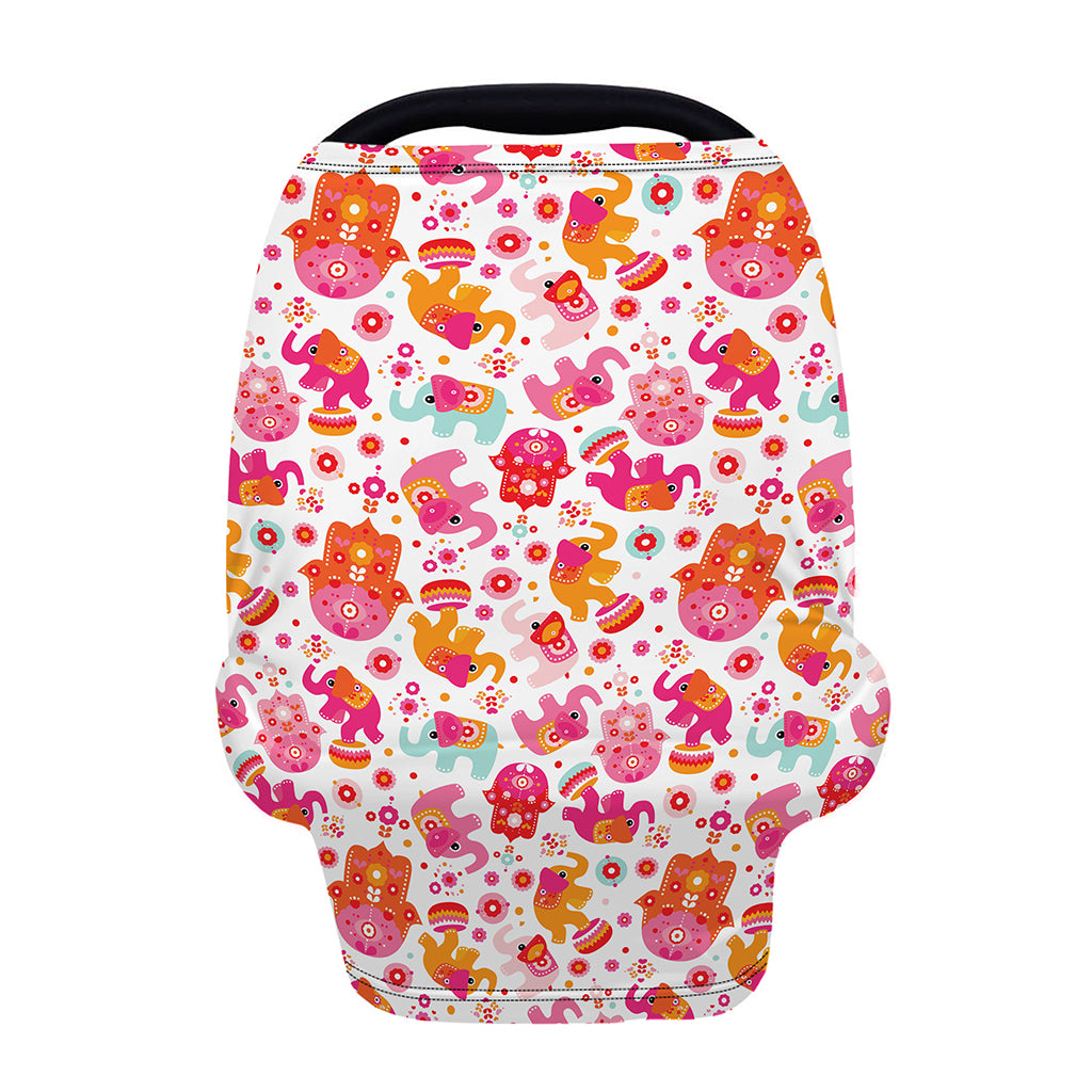 Girly Elephant And Hamsa Pattern Print Baby Seat Cover