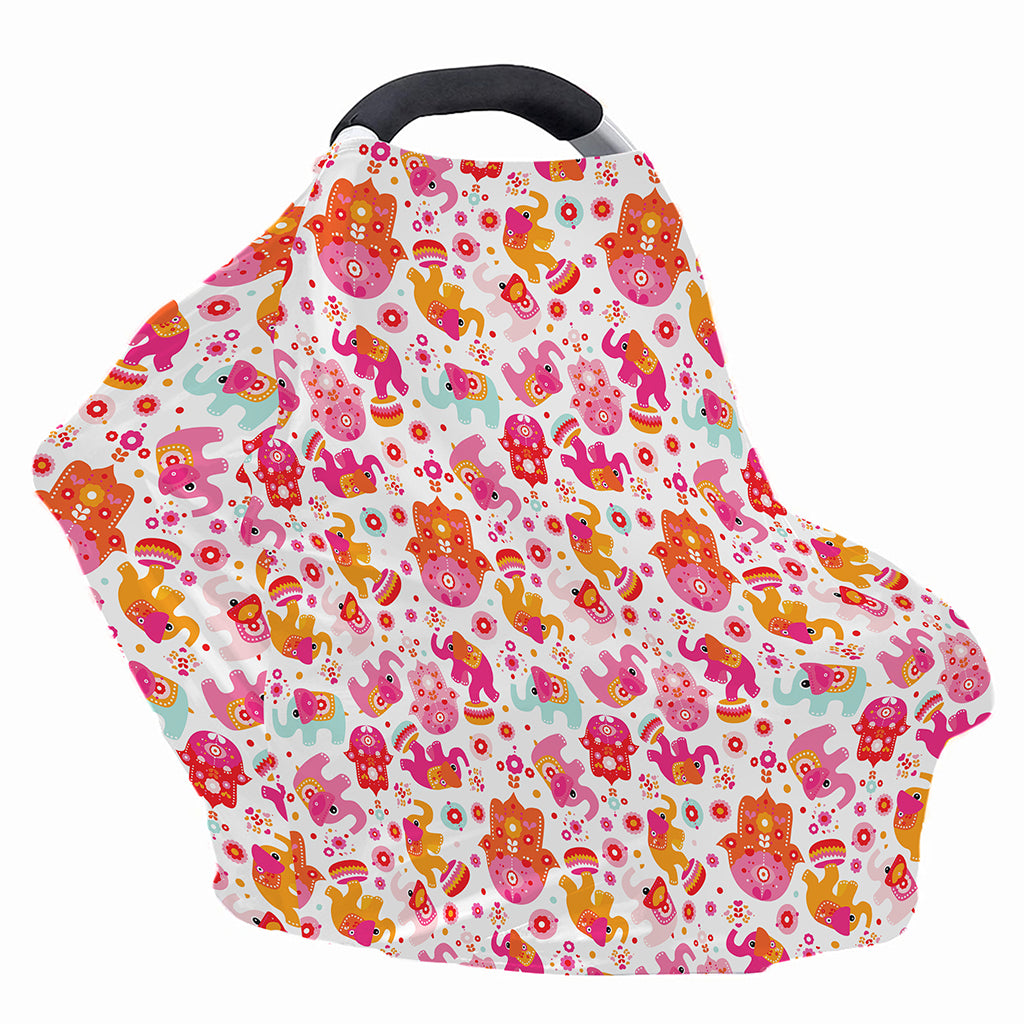 Girly Elephant And Hamsa Pattern Print Baby Seat Cover