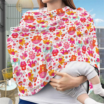 Girly Elephant And Hamsa Pattern Print Baby Seat Cover