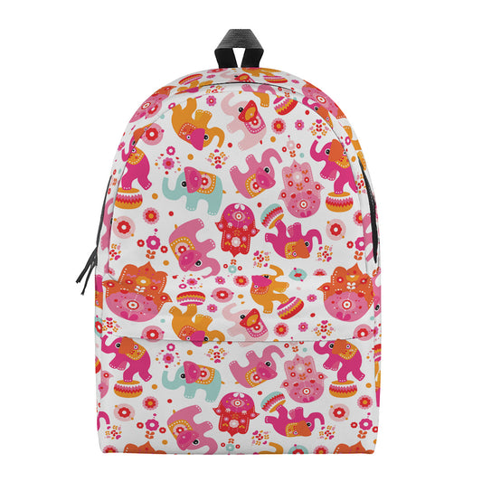 Girly Elephant And Hamsa Pattern Print Backpack