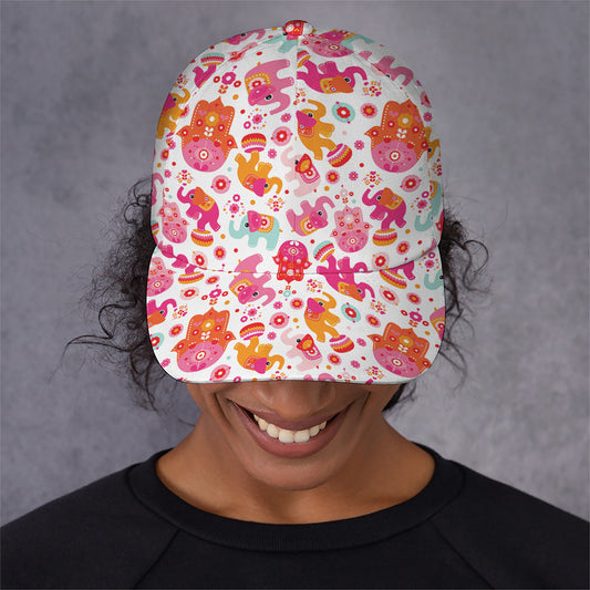 Girly Elephant And Hamsa Pattern Print Baseball Cap