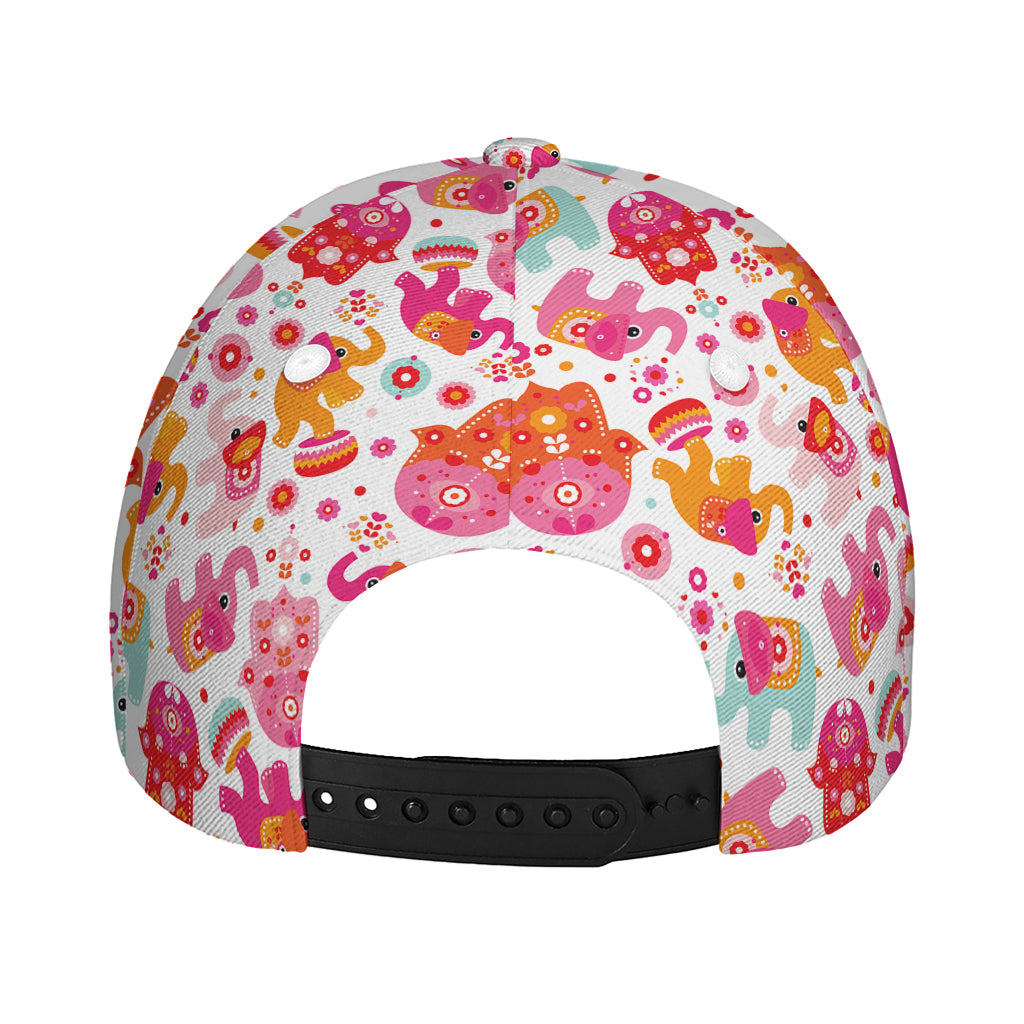 Girly Elephant And Hamsa Pattern Print Baseball Cap