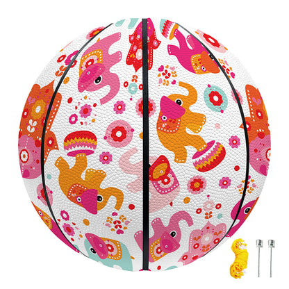 Girly Elephant And Hamsa Pattern Print Basketball