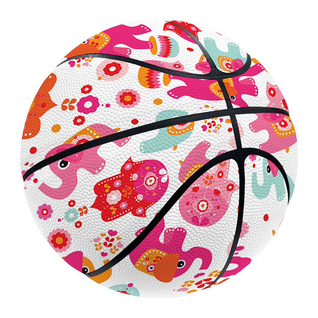 Girly Elephant And Hamsa Pattern Print Basketball