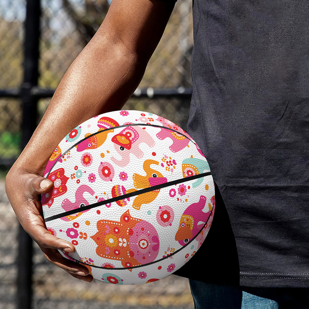 Girly Elephant And Hamsa Pattern Print Basketball