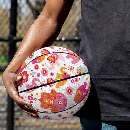 Girly Elephant And Hamsa Pattern Print Basketball
