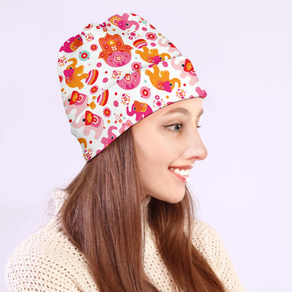 Girly Elephant And Hamsa Pattern Print Beanie