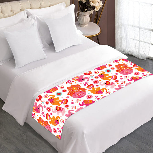 Girly Elephant And Hamsa Pattern Print Bed Runner