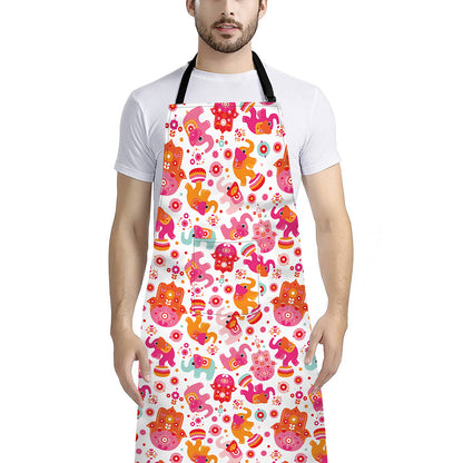 Girly Elephant And Hamsa Pattern Print Bib Apron With Pocket