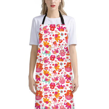 Girly Elephant And Hamsa Pattern Print Bib Apron With Pocket