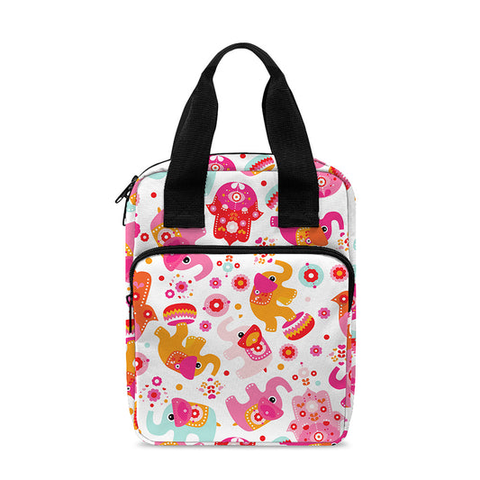Girly Elephant And Hamsa Pattern Print Bible Tote Bag