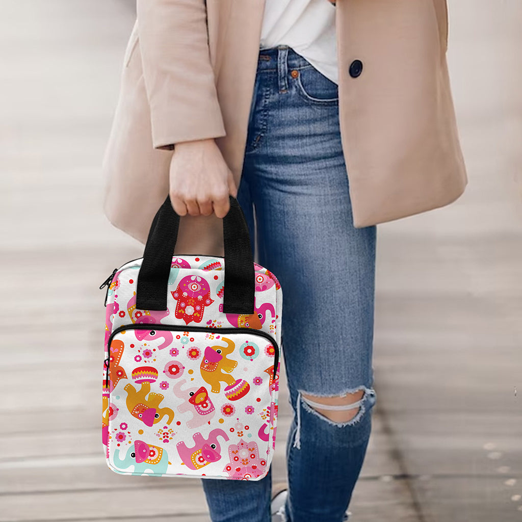 Girly Elephant And Hamsa Pattern Print Bible Tote Bag