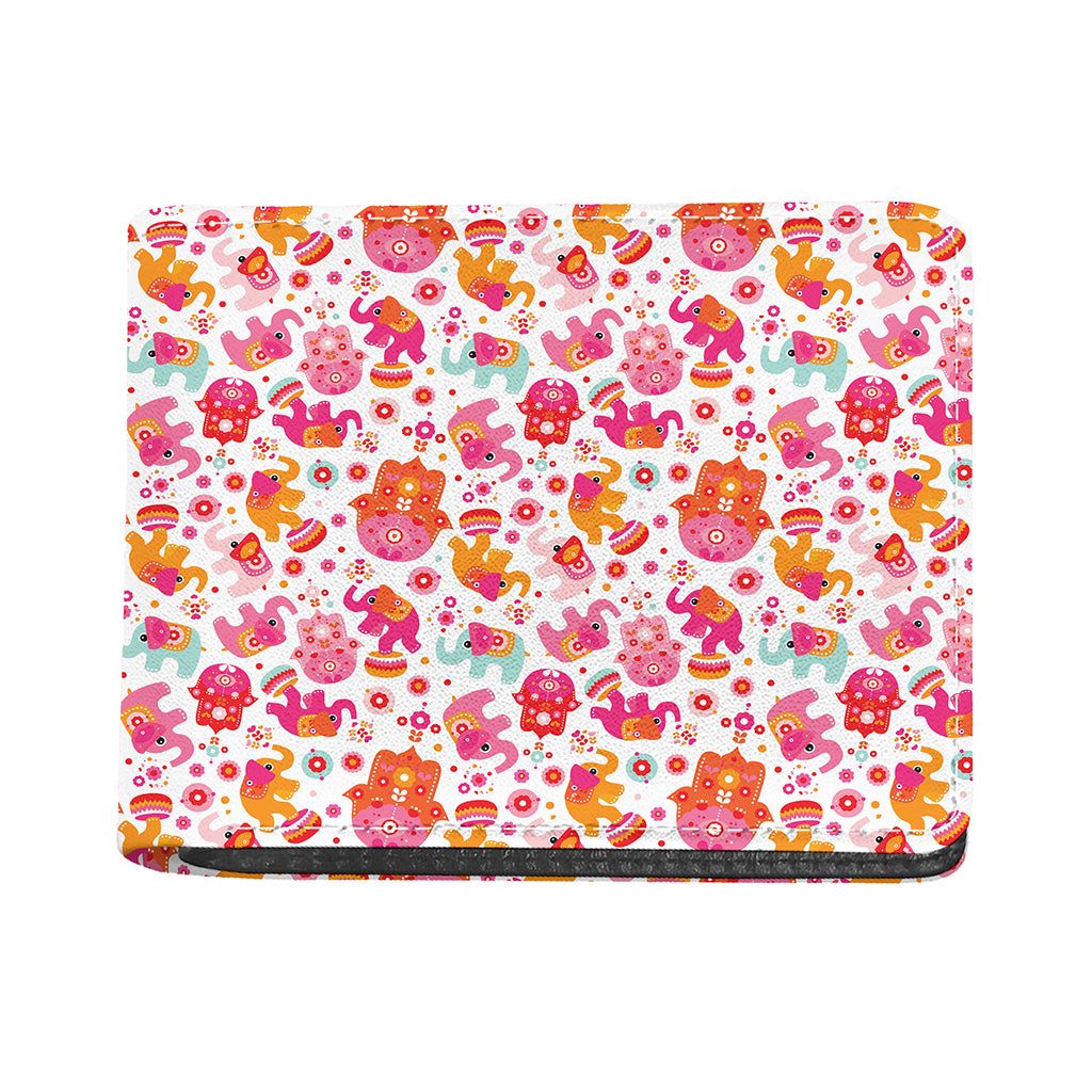 Girly Elephant And Hamsa Pattern Print Bifold Wallet