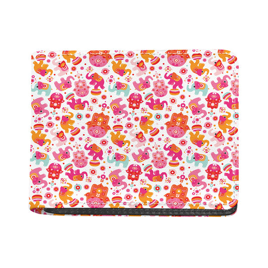 Girly Elephant And Hamsa Pattern Print Bifold Wallet