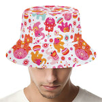 Girly Elephant And Hamsa Pattern Print Bucket Hat