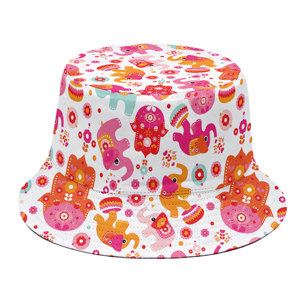 Girly Elephant And Hamsa Pattern Print Bucket Hat