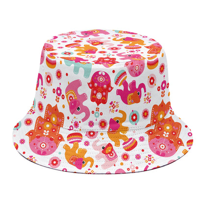 Girly Elephant And Hamsa Pattern Print Bucket Hat