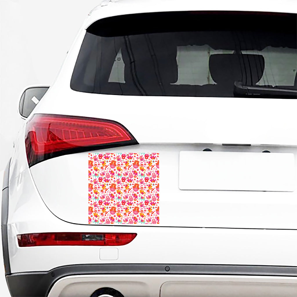 Girly Elephant And Hamsa Pattern Print Car Sticker