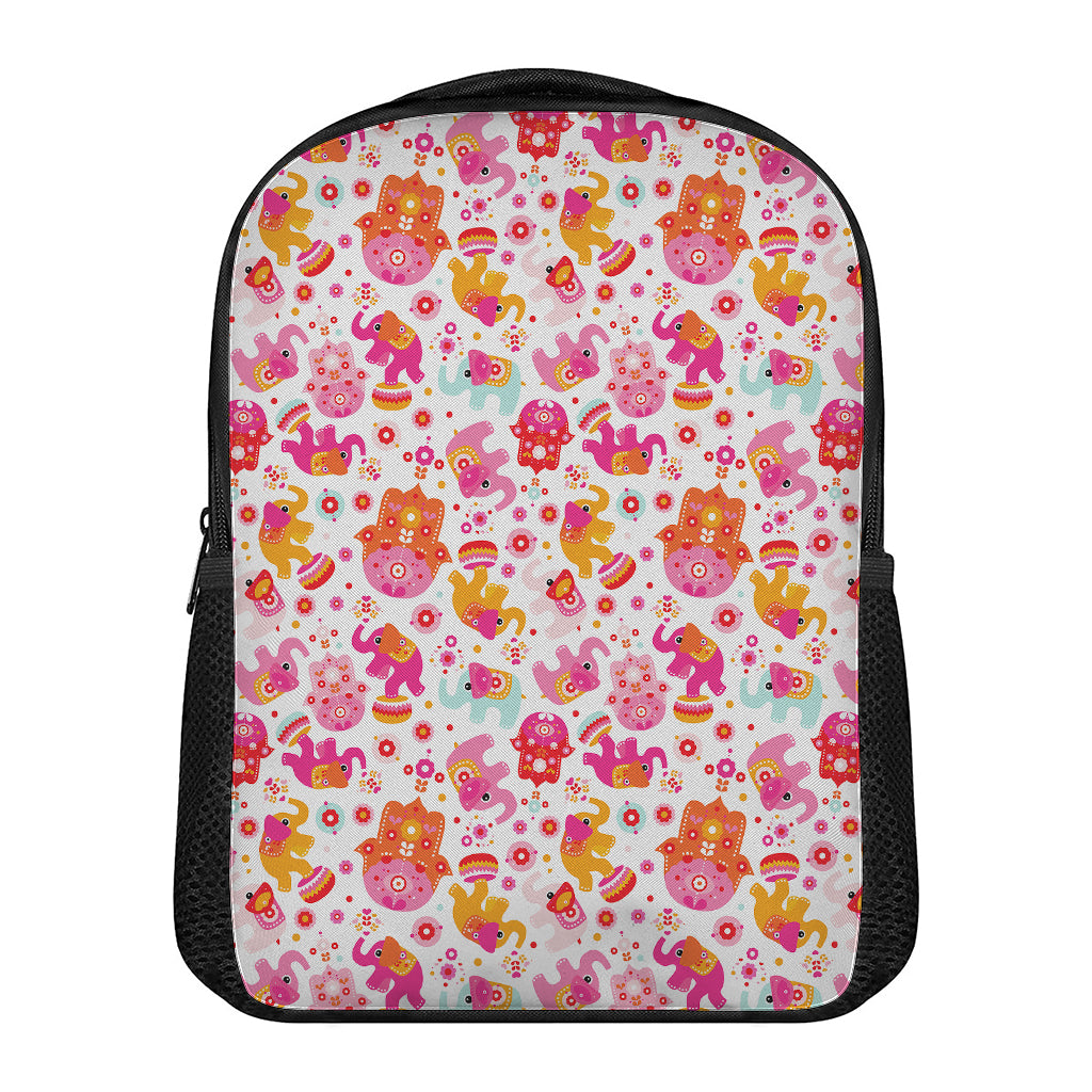 Girly Elephant And Hamsa Pattern Print Casual Backpack