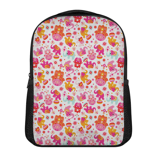 Girly Elephant And Hamsa Pattern Print Casual Backpack