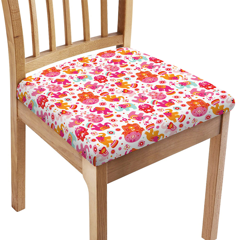 Girly Elephant And Hamsa Pattern Print Chair Cushion Cover