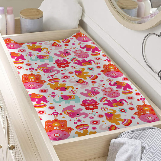 Girly Elephant And Hamsa Pattern Print Changing Pad Cover