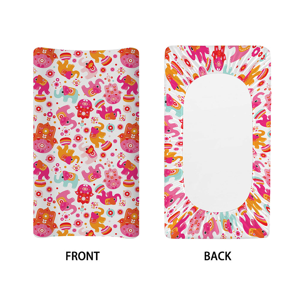 Girly Elephant And Hamsa Pattern Print Changing Pad Cover