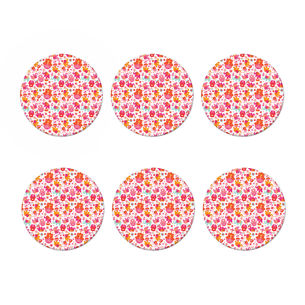 Girly Elephant And Hamsa Pattern Print Coaster Set