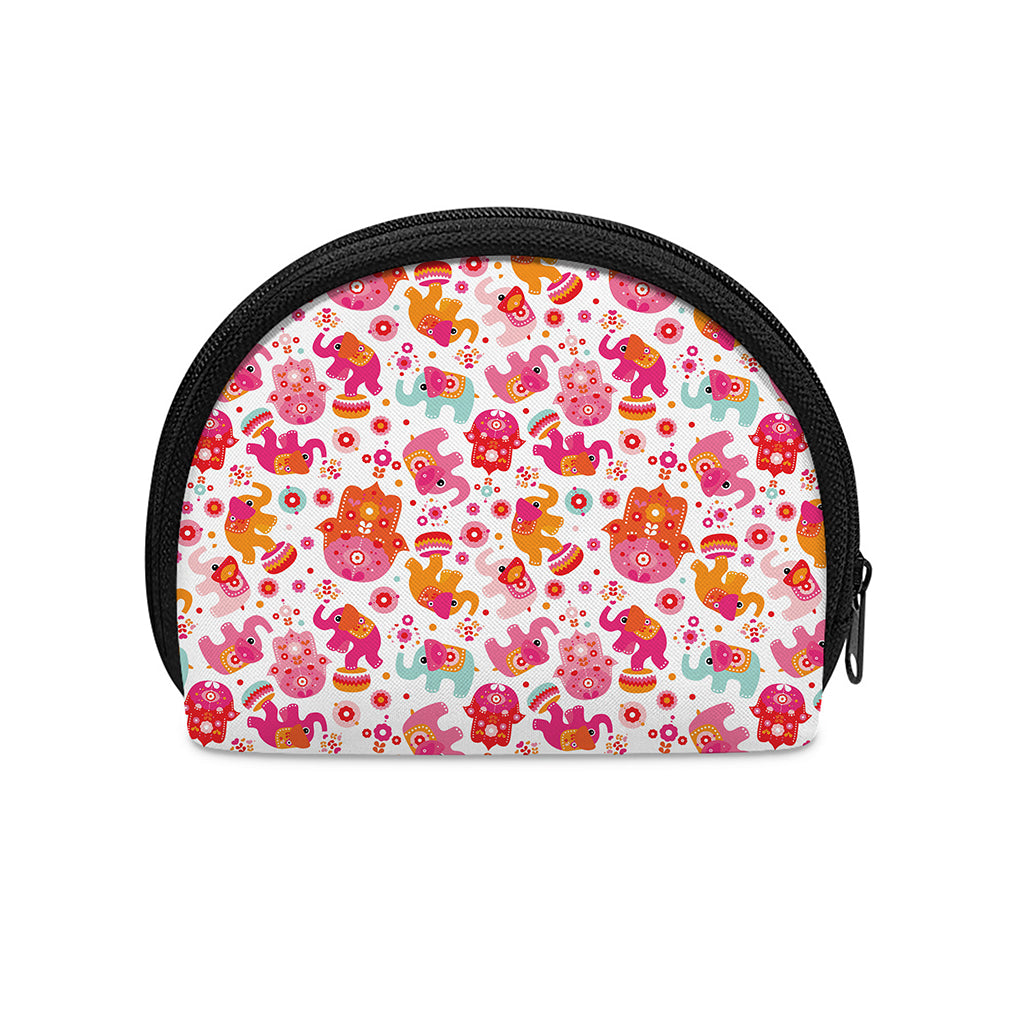 Girly Elephant And Hamsa Pattern Print Coin Purse