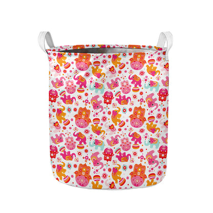 Girly Elephant And Hamsa Pattern Print Collapsible Laundry Basket