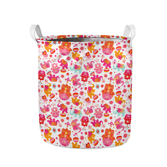 Girly Elephant And Hamsa Pattern Print Collapsible Laundry Basket