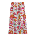 Girly Elephant And Hamsa Pattern Print Cotton Front Slit Maxi Skirt