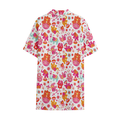 Girly Elephant And Hamsa Pattern Print Cotton Hawaiian Shirt